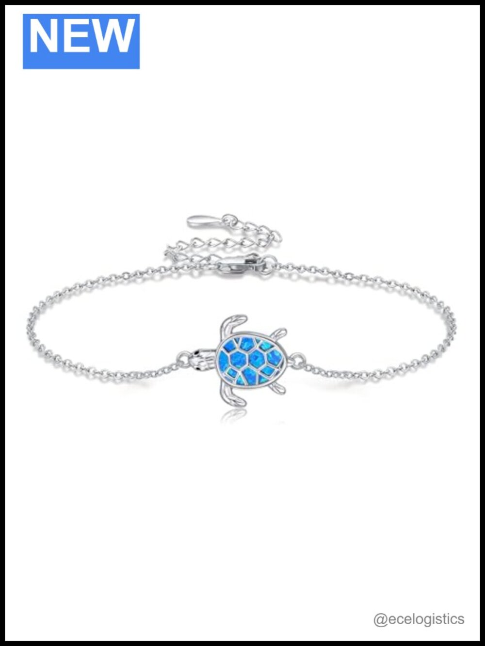 Turtle Bracelet 925 Sterling Silver Blue Opal Link Adjustable Women's Jewelry